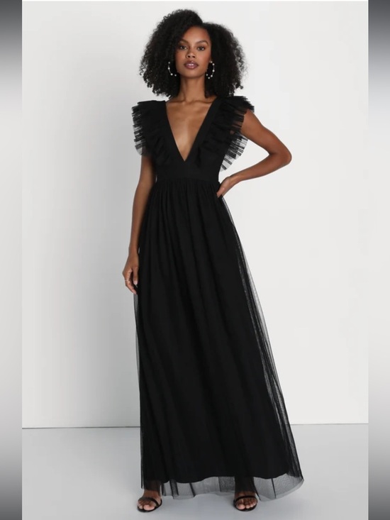 Lulus Dresses & Skirts - NWT- Simply Delighted Black Mesh Ruffled Backless Maxi Dress